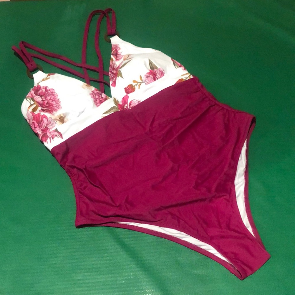 XXL magenta floral one piece swim nwt